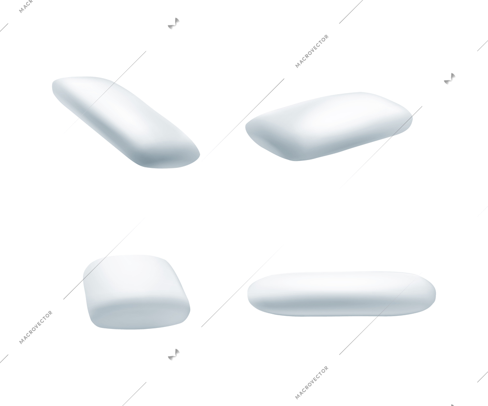 Realistic white mint chewing gum pads set isolated vector illustration