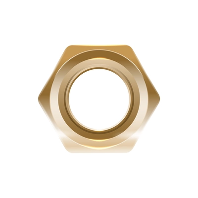 Realistic golden screw nut top view vector illustration