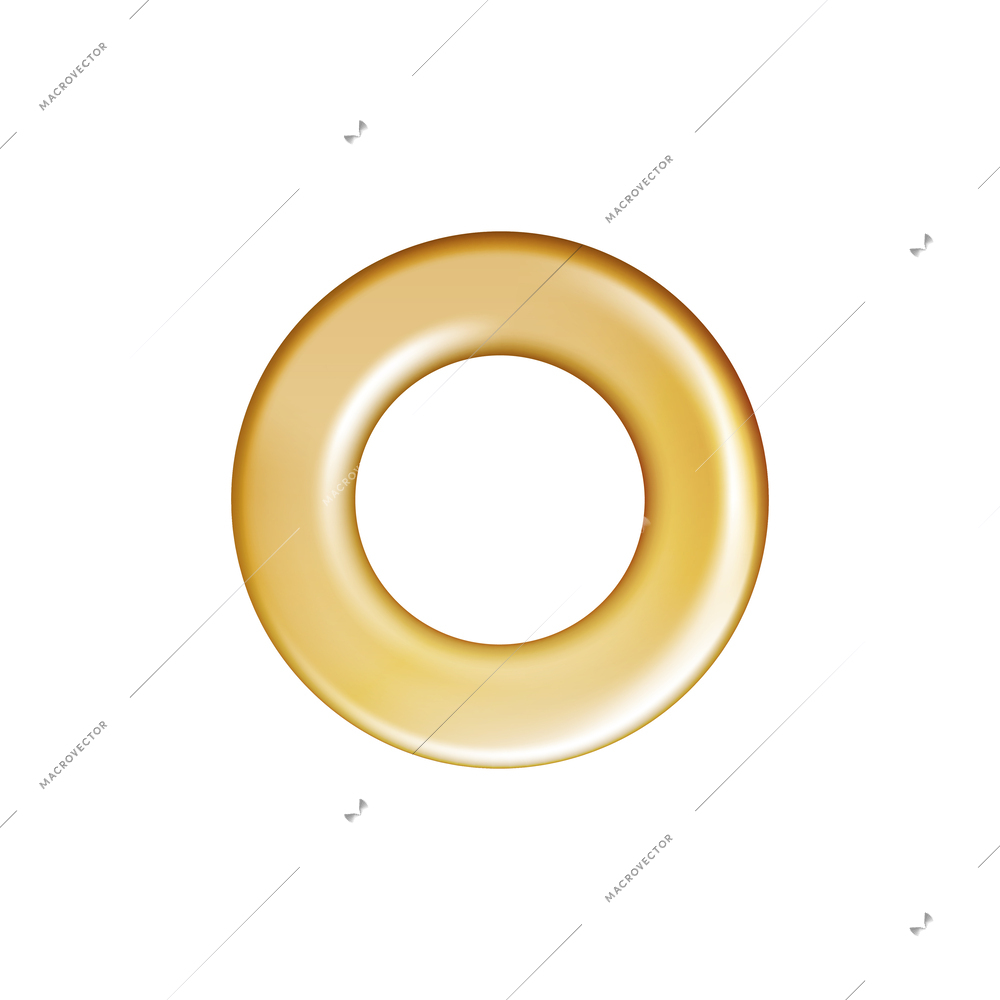 Realistic golden metal washer on white background vector illustration