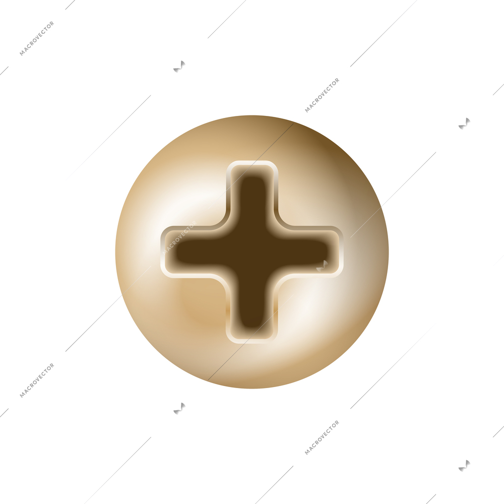 Realistic top view of shiny golden screw head vector illustration