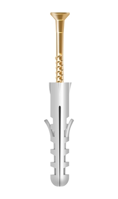 Realistic golden screw in plastic dowel vector illustration