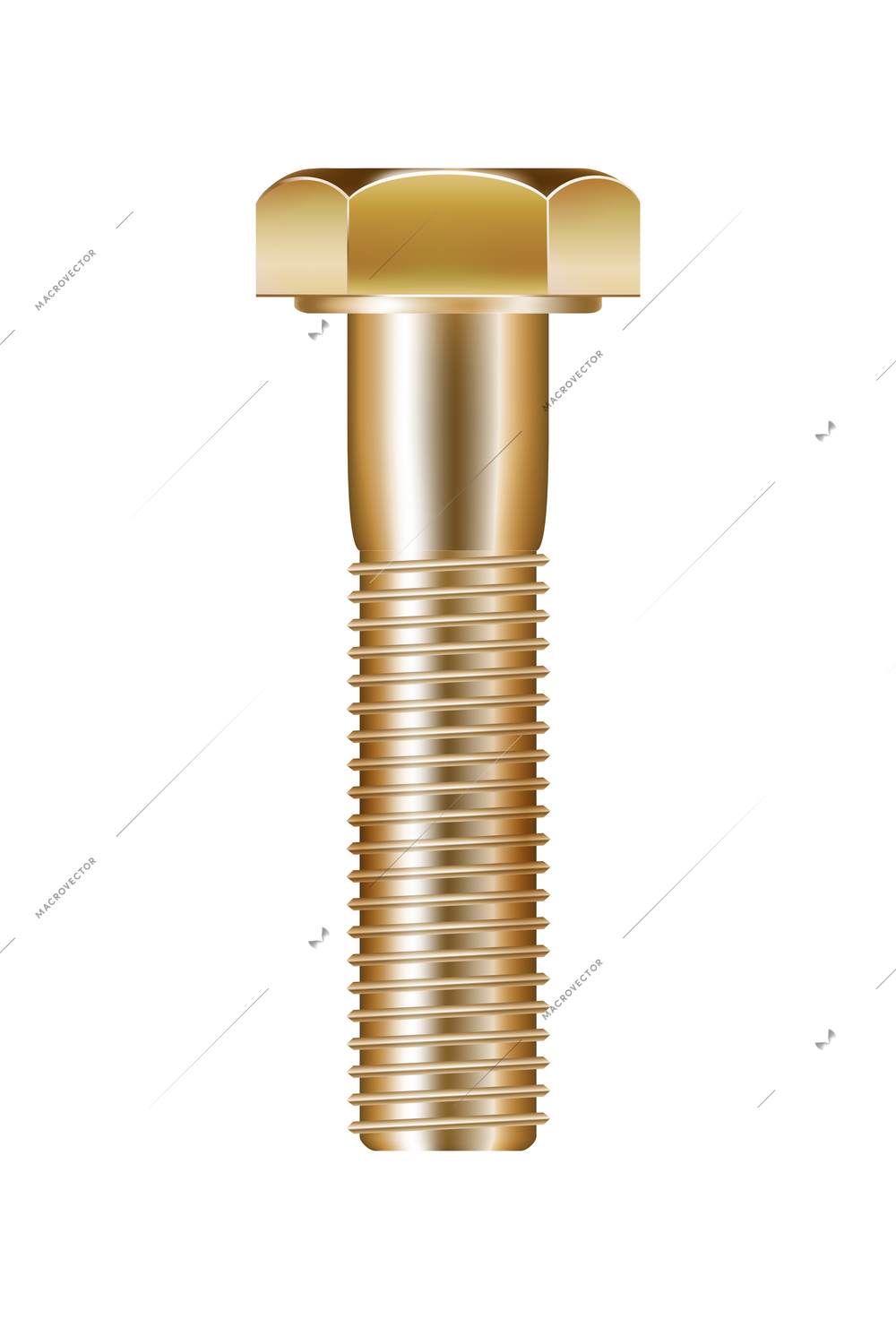 Realistic shiny golden screw bolt vector illustration