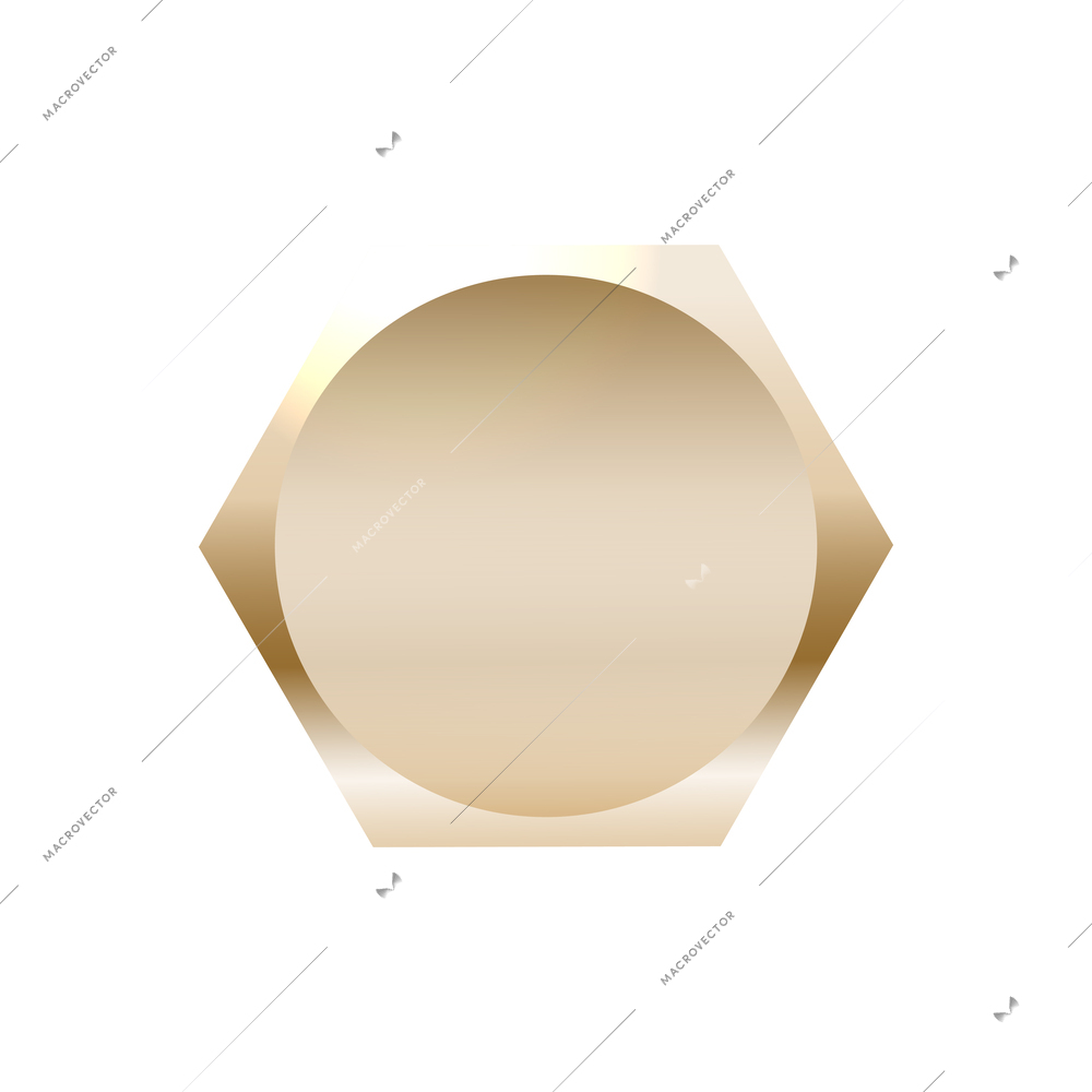 Realistic golden screw bolt head top view vector illustration