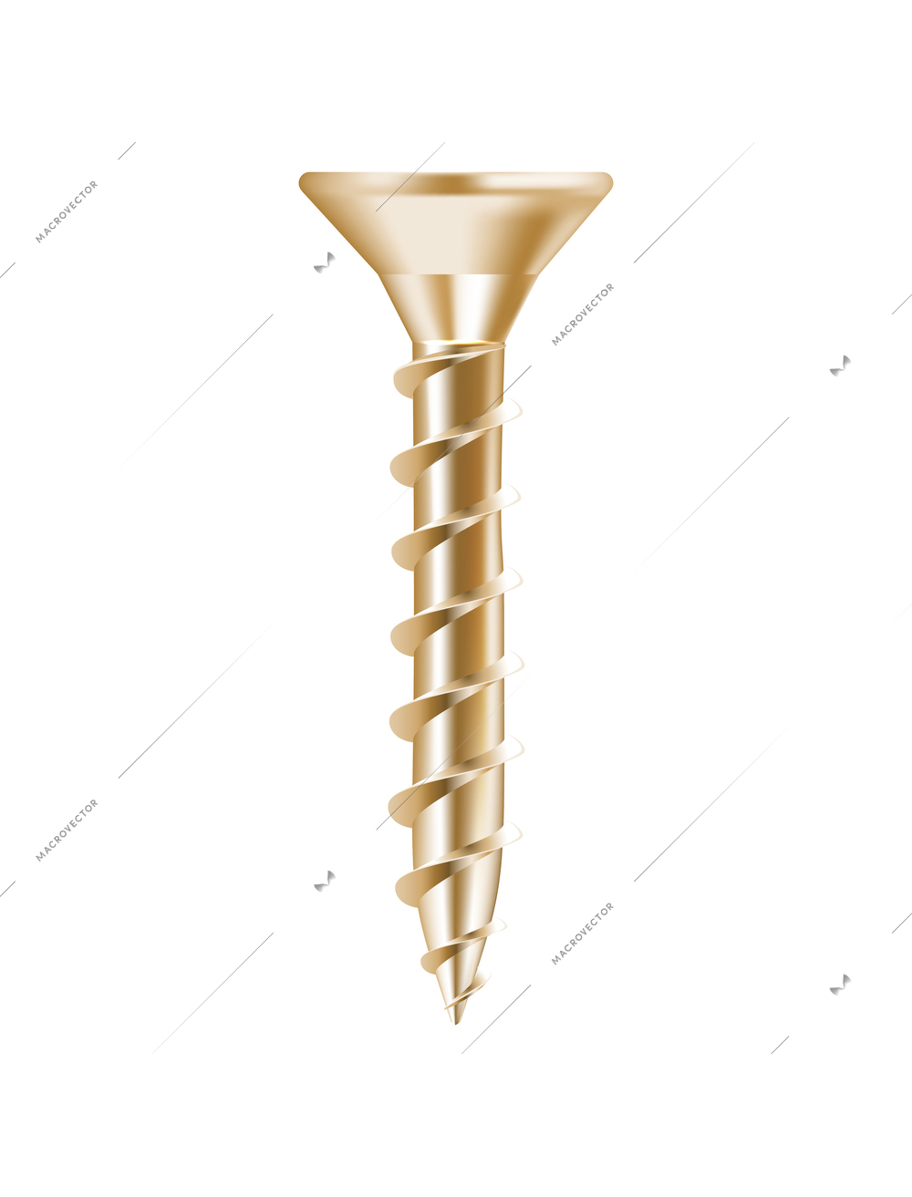 Realistic metal golden screw on white background vector illustration