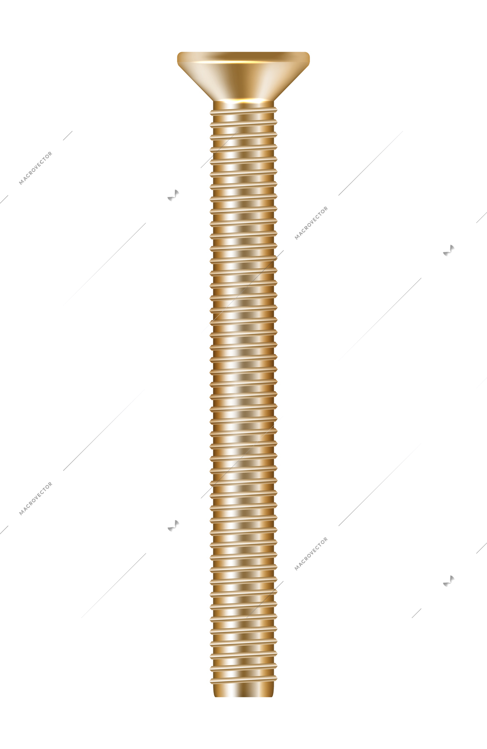Realistic golden metal screw vector illustration