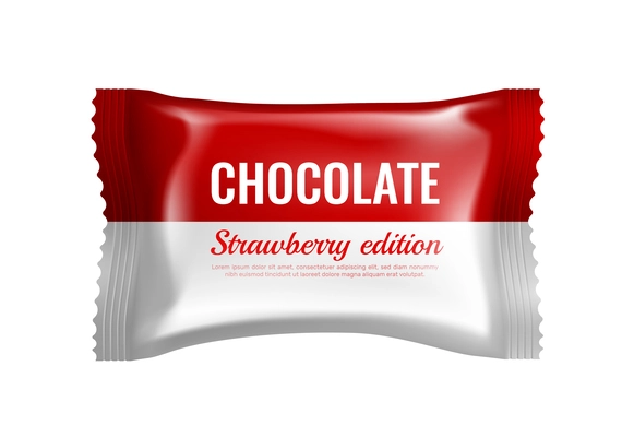 Strawberry chocolate candy packaging realistic design template vector illustration