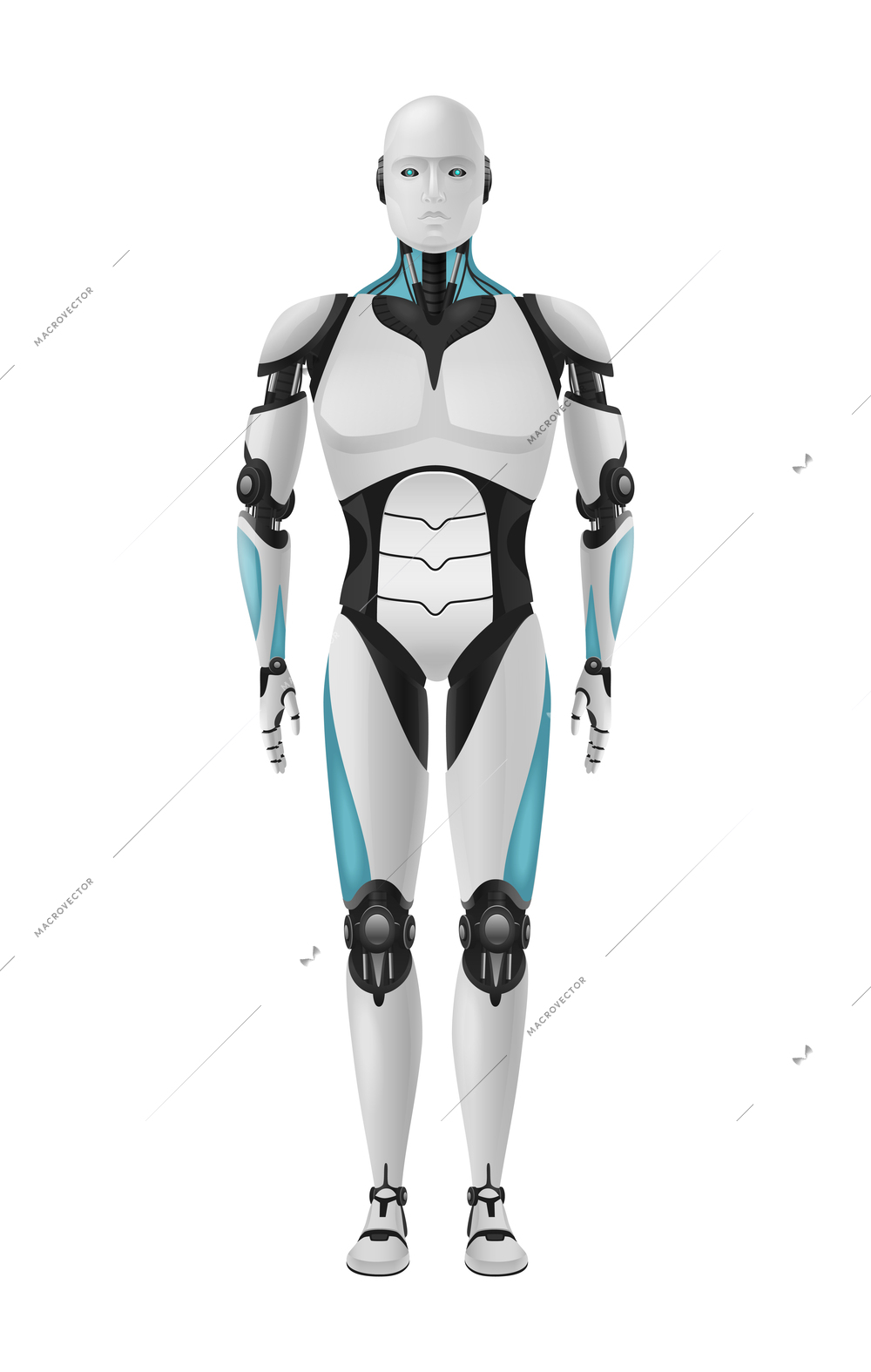 Realistic male robot android front view vector illustration