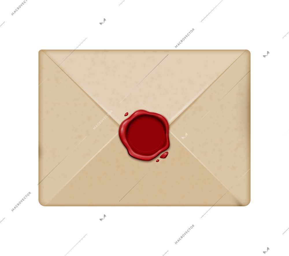 Realistic envelope with red wax seal vector illustration