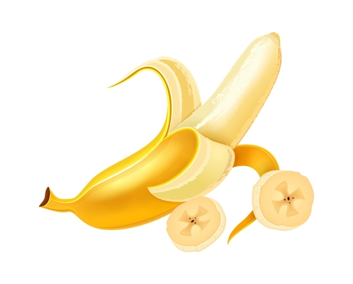 Realistic half peeled banana with slices vector illustration