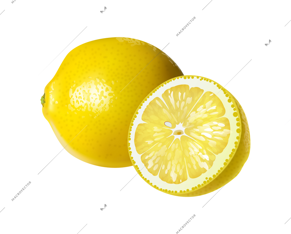 Realistic fresh whole and cut lemon vector illustration