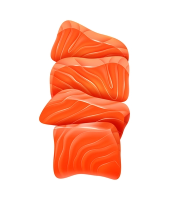 Raw salmon fillet slices on white background realistic vector illustration