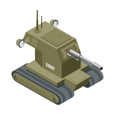 Military robot isometric icon with remote contolled tank 3d vector illustration