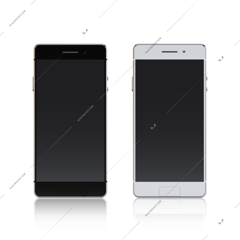 Realistic black and white smartphone mobile phones 3d set isolated vector illustration