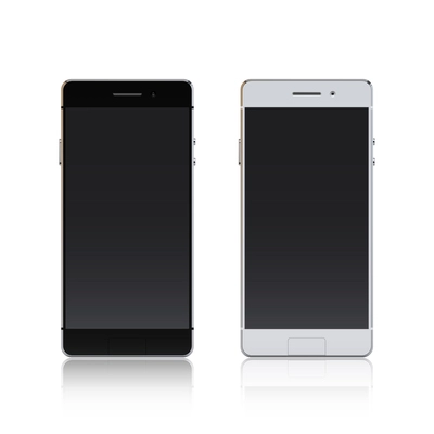 Realistic black and white smartphone mobile phones 3d set isolated vector illustration