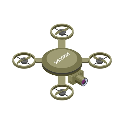 Military robot isometric icon with air drone 3d vector illustration