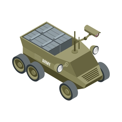 Military robot with camera isometric icon 3d vector illustration