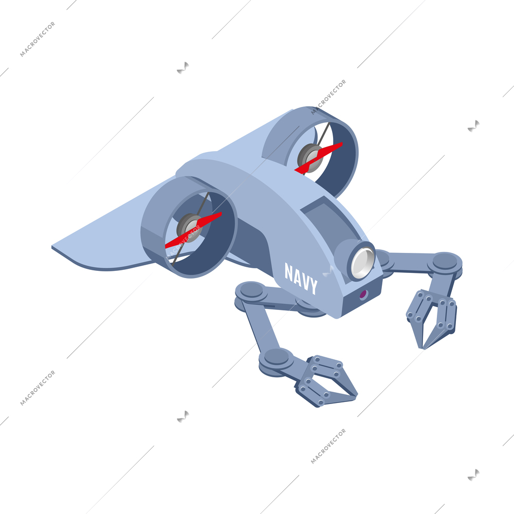 Military underwater robot with robotic arms isometric icon vector illustration