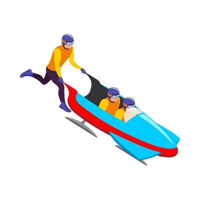 Bobsleigh team on white background 3d isometric vector illustration