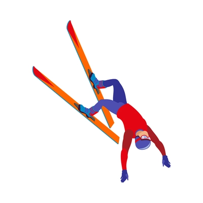 Isometric jump skier in air 3d vector illustration