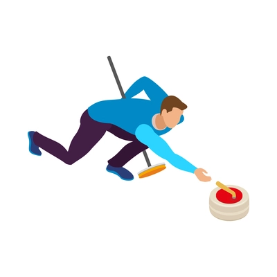 Sportsman playing curling isometric 3d vector illustration