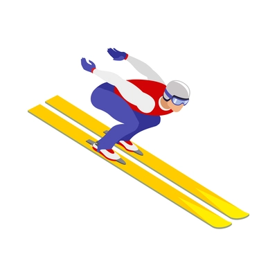 Jumping skiing competition isometric icon with male athlete before jump vector illustration