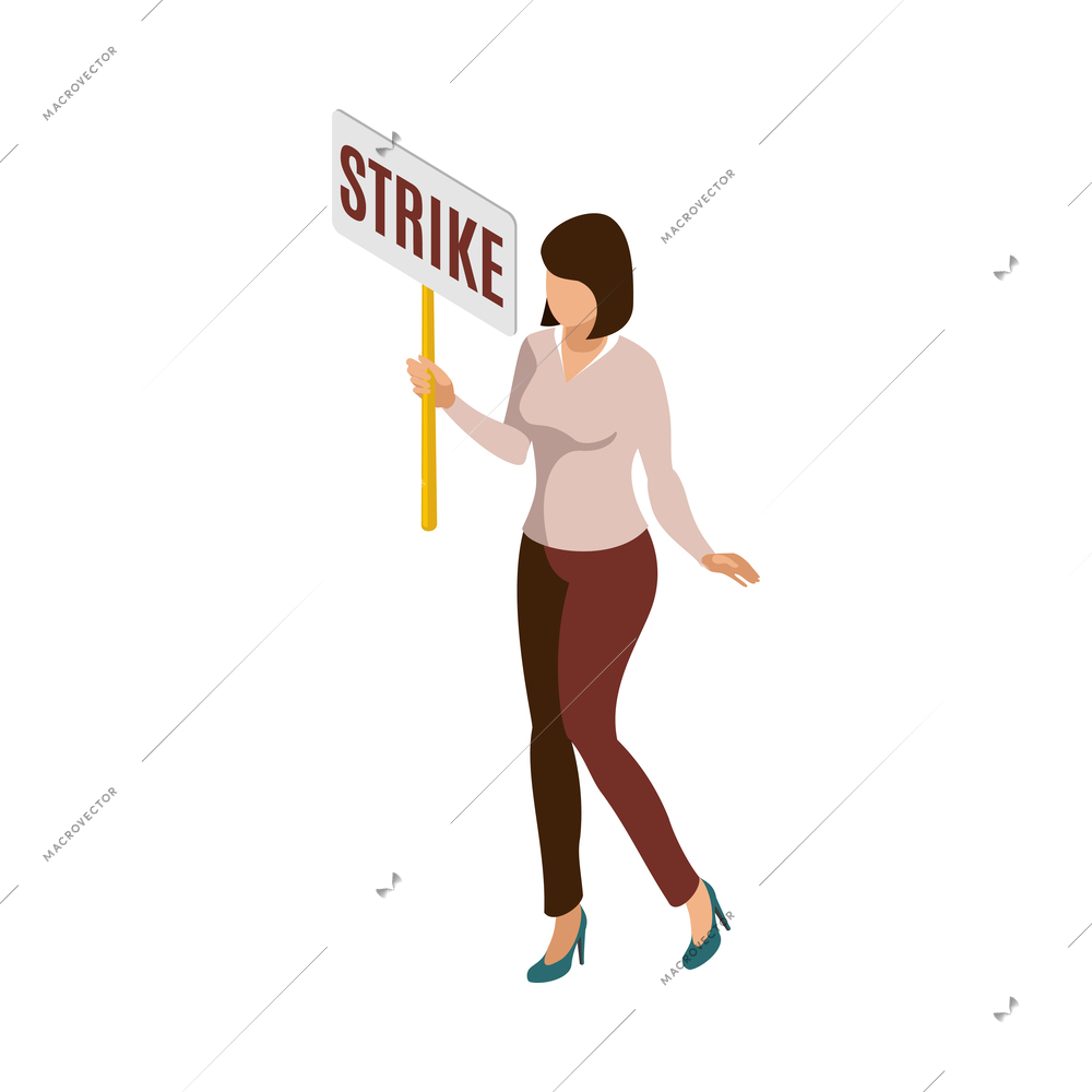 Female activist with placard 3d isometric vector illustration