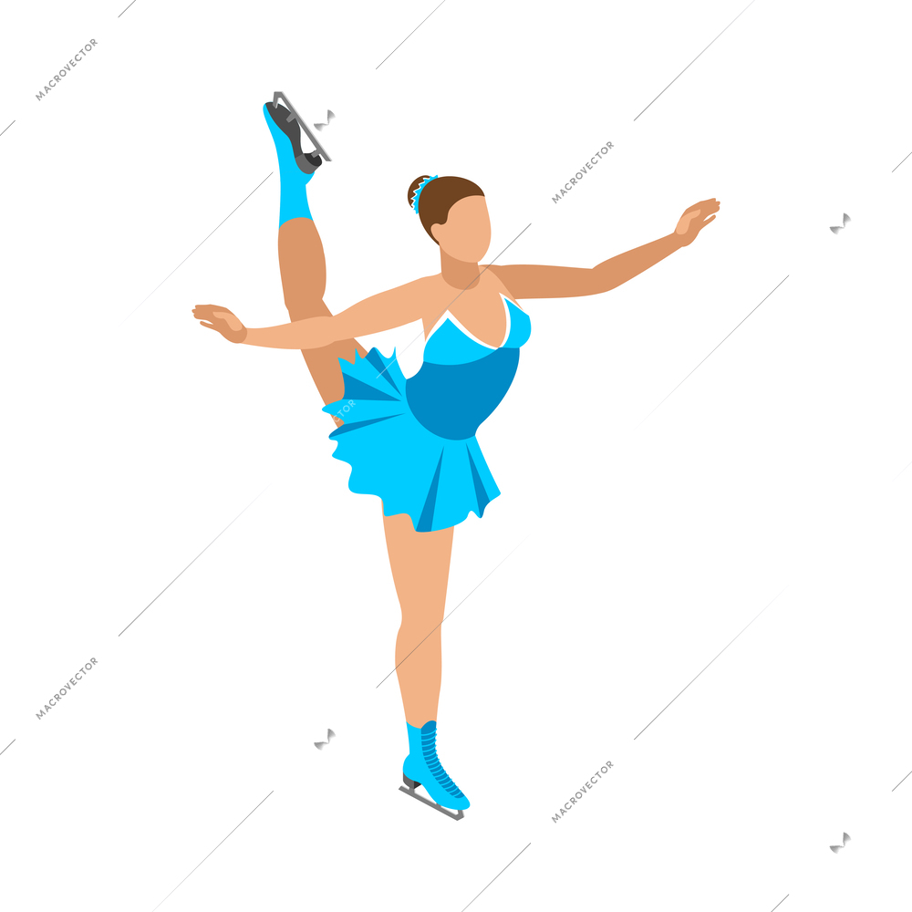 Figure skating girl wearing blue dress 3d isometric vector illustration