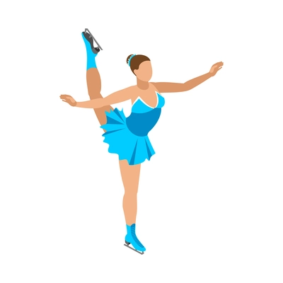 Figure skating girl wearing blue dress 3d isometric vector illustration