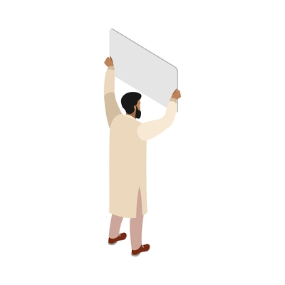 Male muslim activist holding poster 3d isometric vector illustration