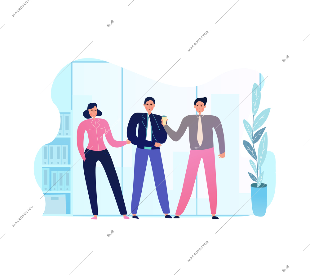 Business meeting flat composition with people discussing issues with coffee at office vector illustration