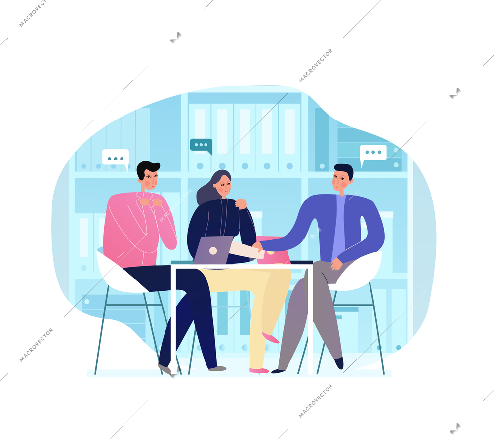 Business meeting flat composition with people communicating at office vector illustration