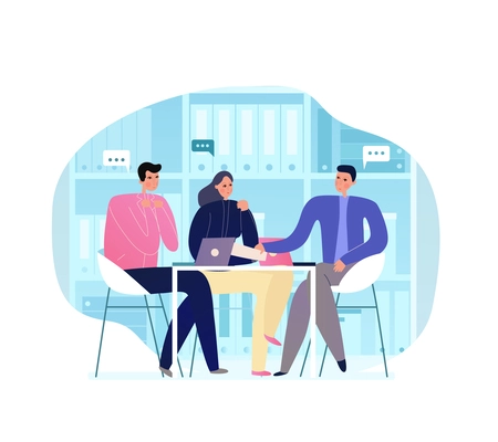 Business meeting flat composition with people communicating at office vector illustration