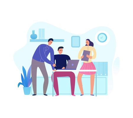 Business meeting flat composition with people working together at office vector illustration