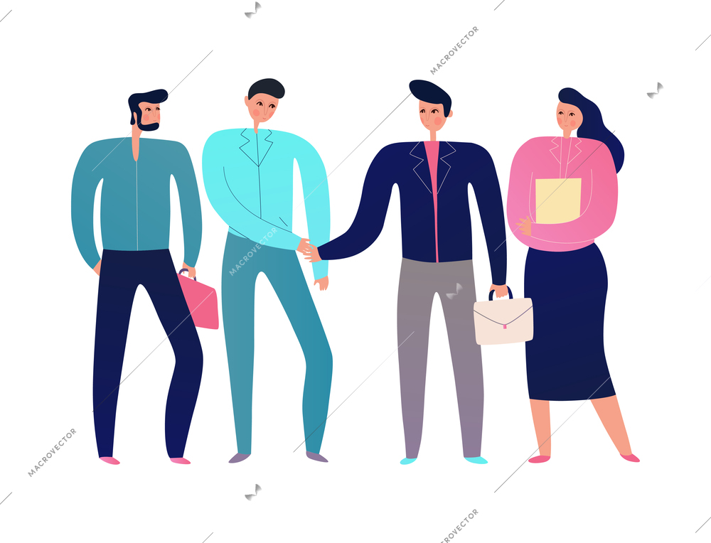 People shaking hands at business meeting flat vector illustration