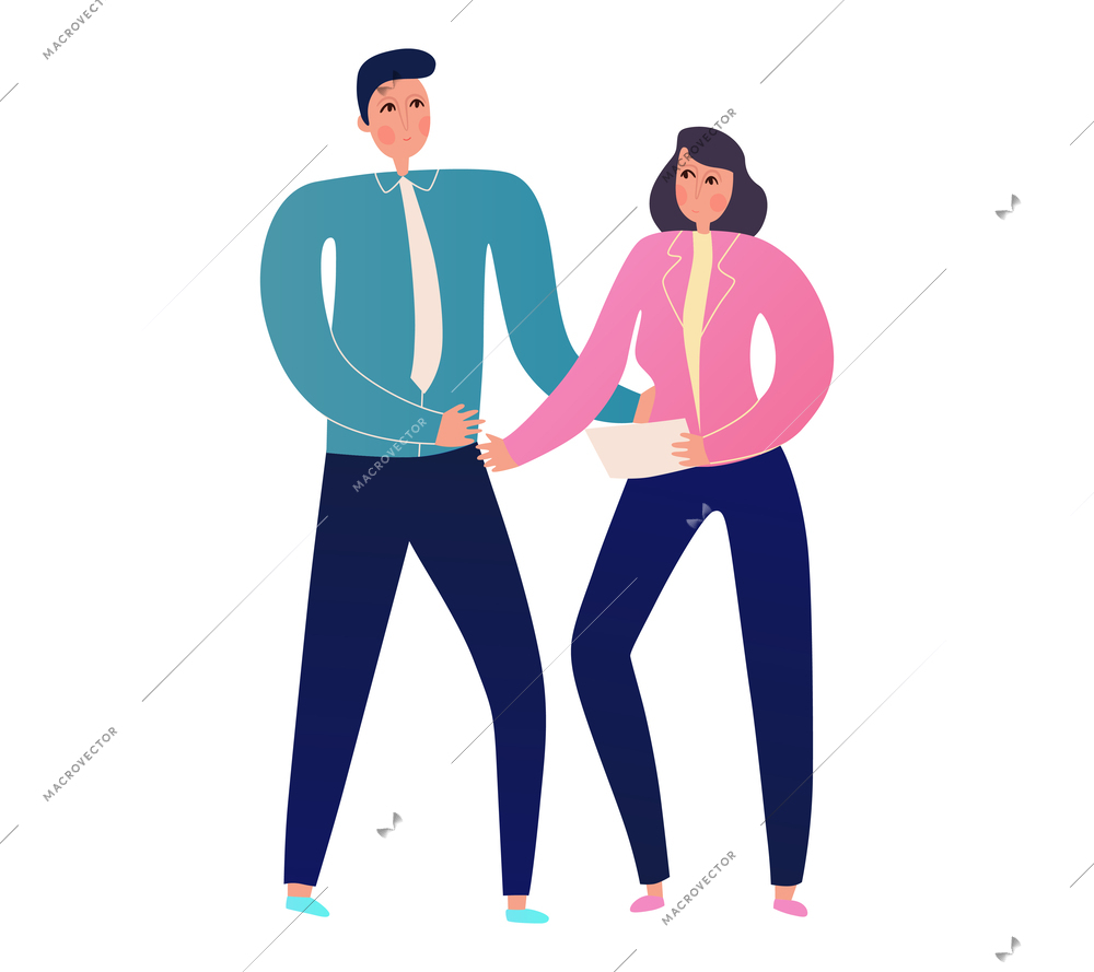 Two people shaking hands at business meeting flat vector illustration