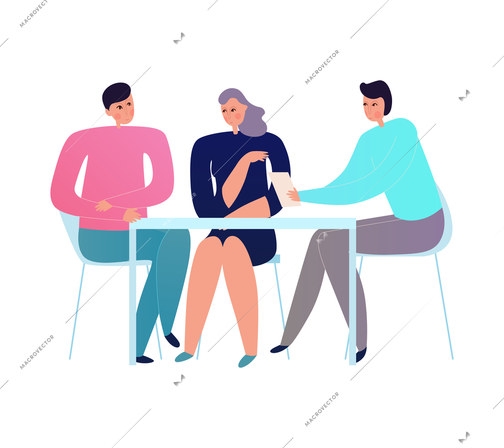 People at business meeting discussing issues at office flat vector illustration