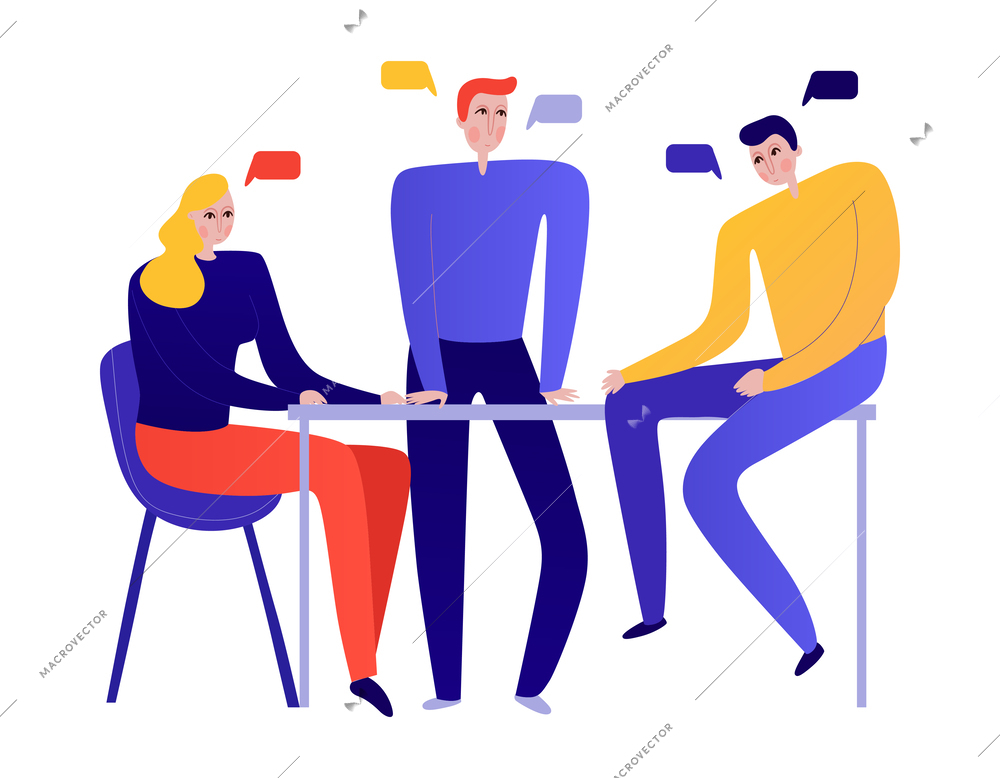 Teamwork flat concept with people having meeting at office vector illustration