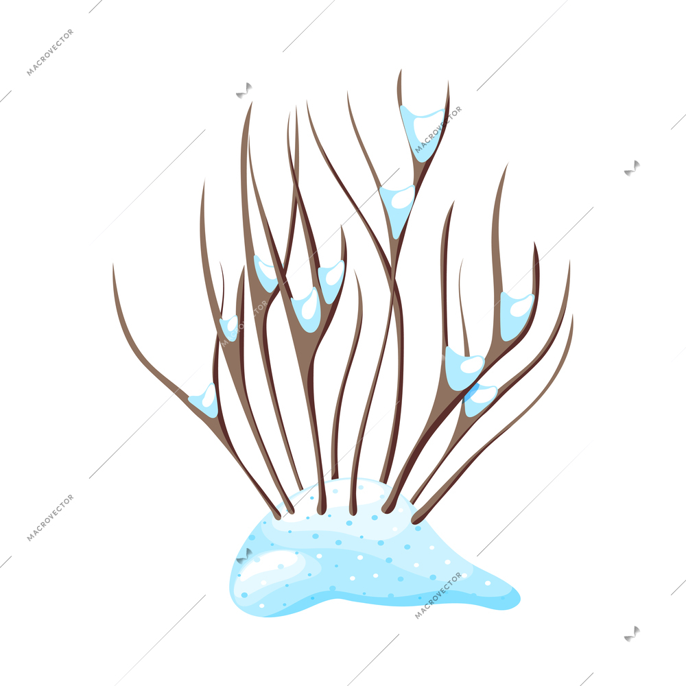 Winter landscaping icon with bare bush in snow 3d vector illustration