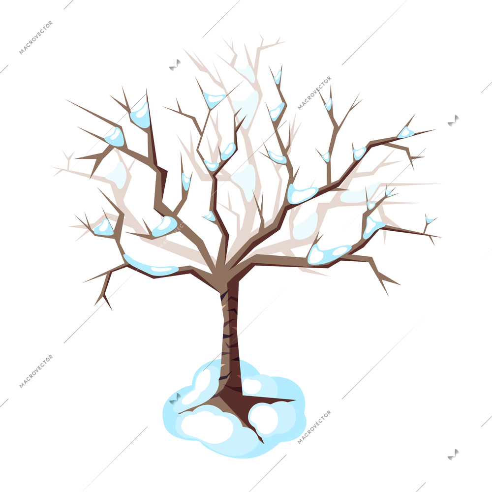 Winter landscaping isometric icon with bare tree in snow 3d vector illustration