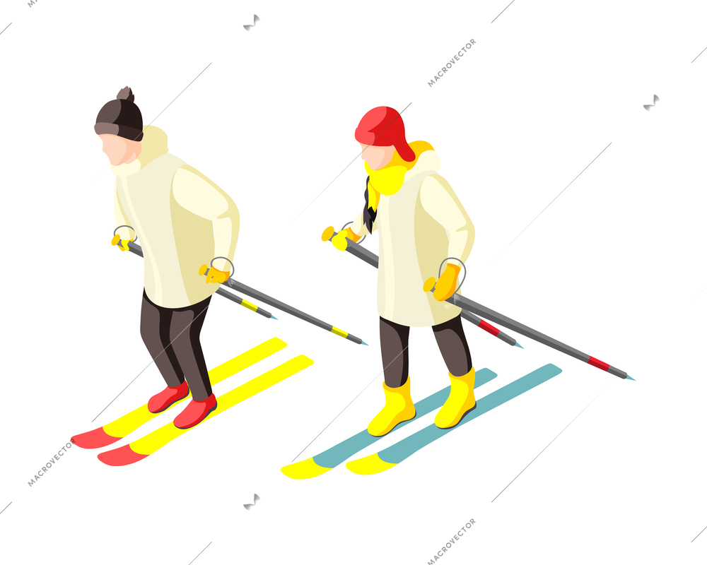 Winter holidays isometric icon with skiing family 3d vector illustration