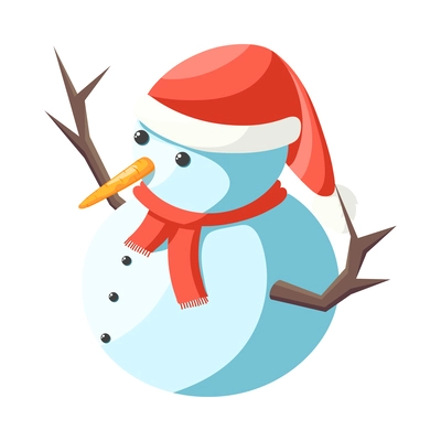 Cute snowman wearing santa claus hat and scarf isometric icon 3d vector illustration