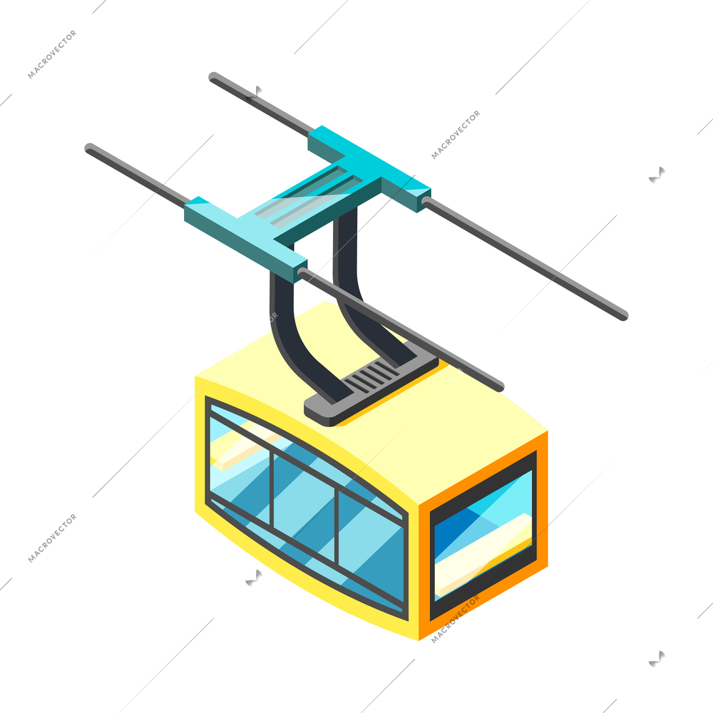 Color cable car isometric icon on white background 3d vector illustration