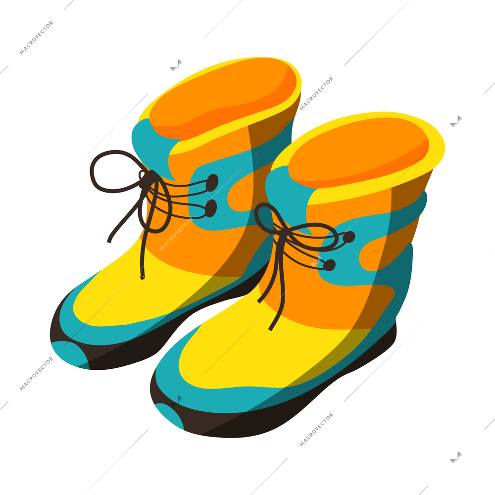 Color snowboard boots on white background 3d isometric vector illustration