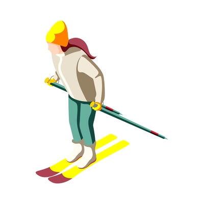 Ski resort isometric icon with skiing woman 3d vector illustration