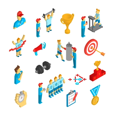 Coaching athlete performance sport decorative icon isometric set isolated vector illustration