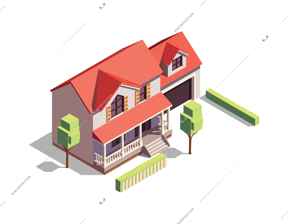 Modern suburban house with garage 3d isometric vector illustration