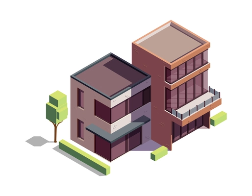 Isometric modern suburban residential building 3d vector illustration