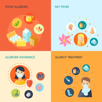 Allergy design concept set with food hay fever allergen avoidance treatment icons set isolated vector illustration