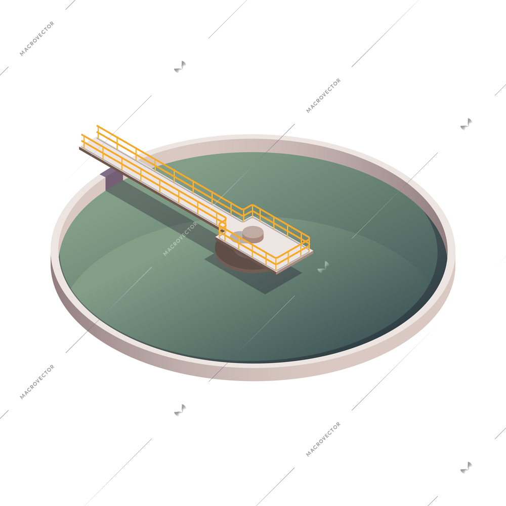 Isometric wastewater treatment plant reservoir 3d vector illustration