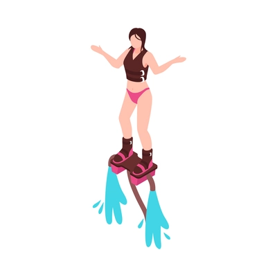 Summer water sport isometric icon with flyboarding woman 3d vector illustration